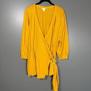 Caslon Women's Yellow Lagenlook Wrap Tunic Length Top - Size XXL - 100% Cotton
